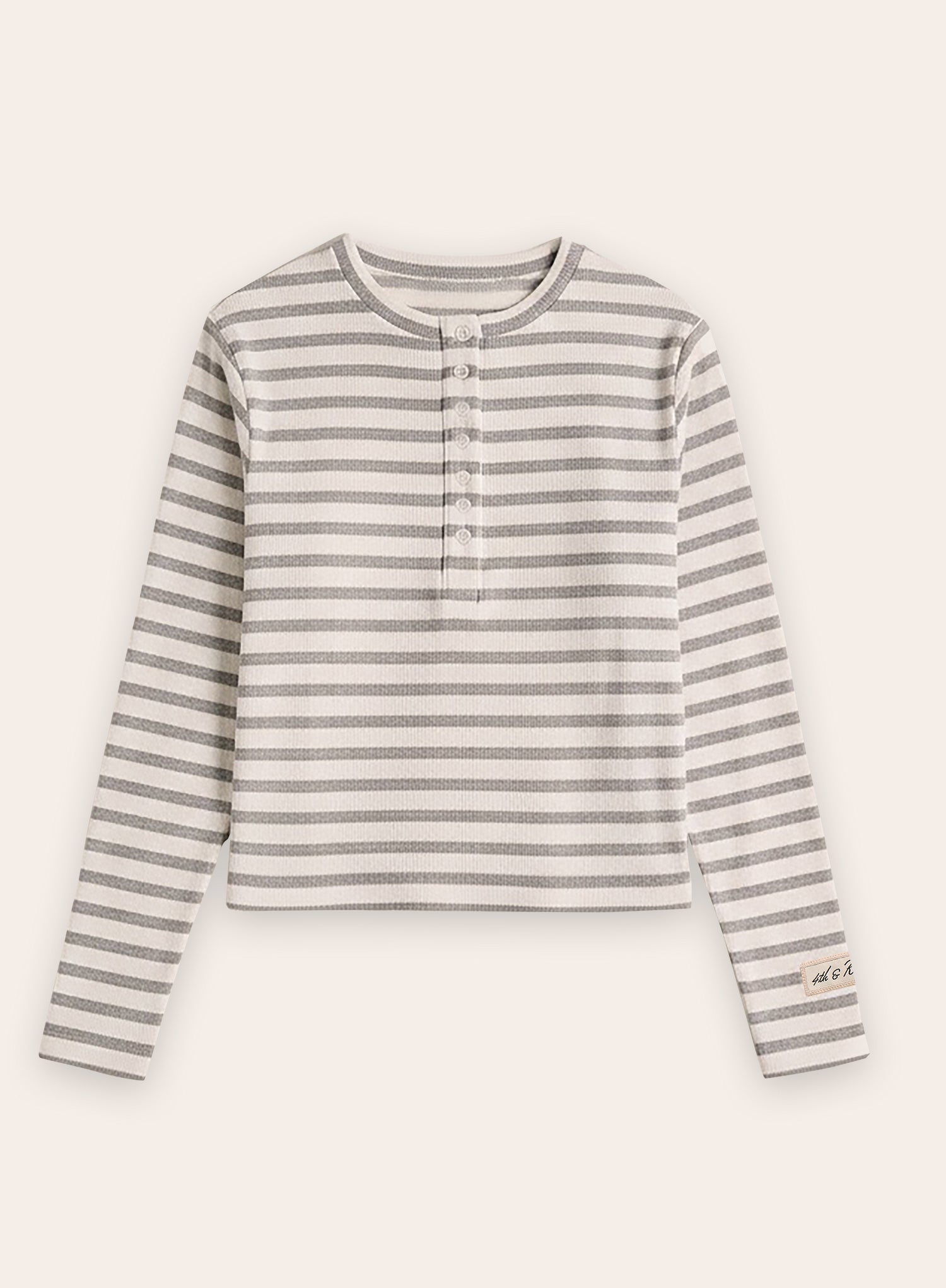 Light Grey Striped Jersey Ribbed Top